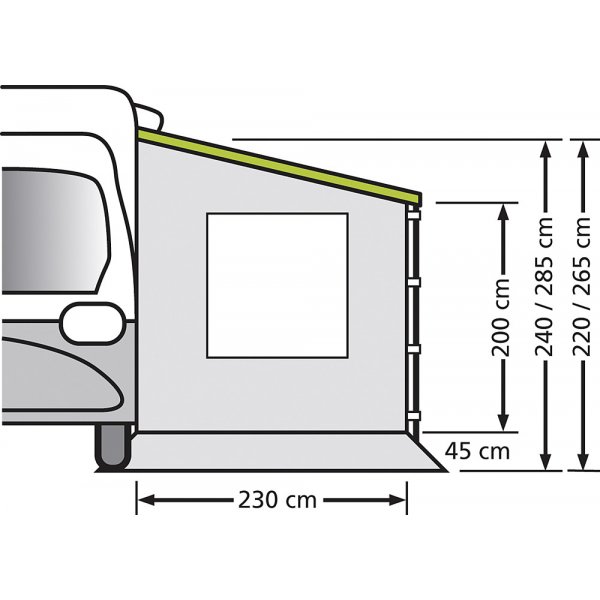 Eurotrail Universal Seitenwand für Wohnwagen und Reisemobile mit Auszug 250 cm mit Fenster