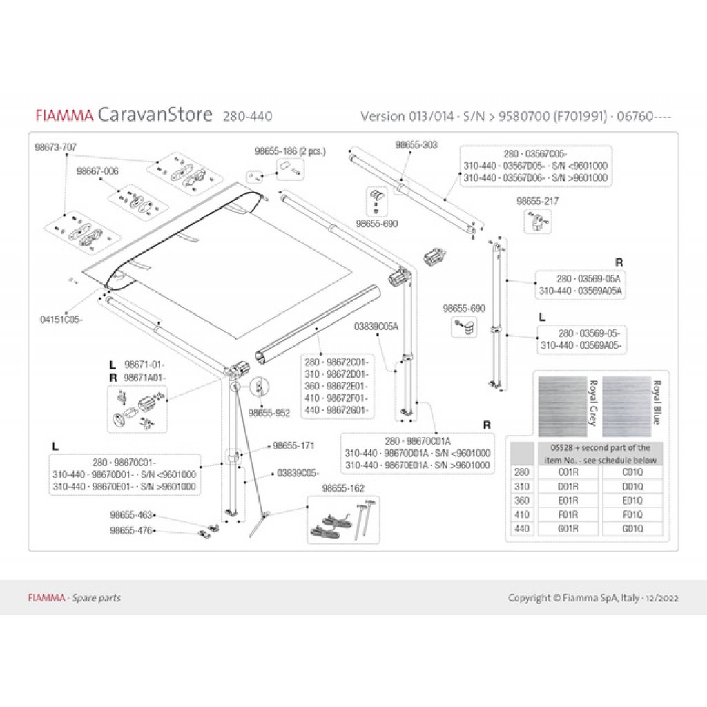 FIAMMA Gelenkarmendstück 280-440cm zu Caravanstore Version 2005/ 2007